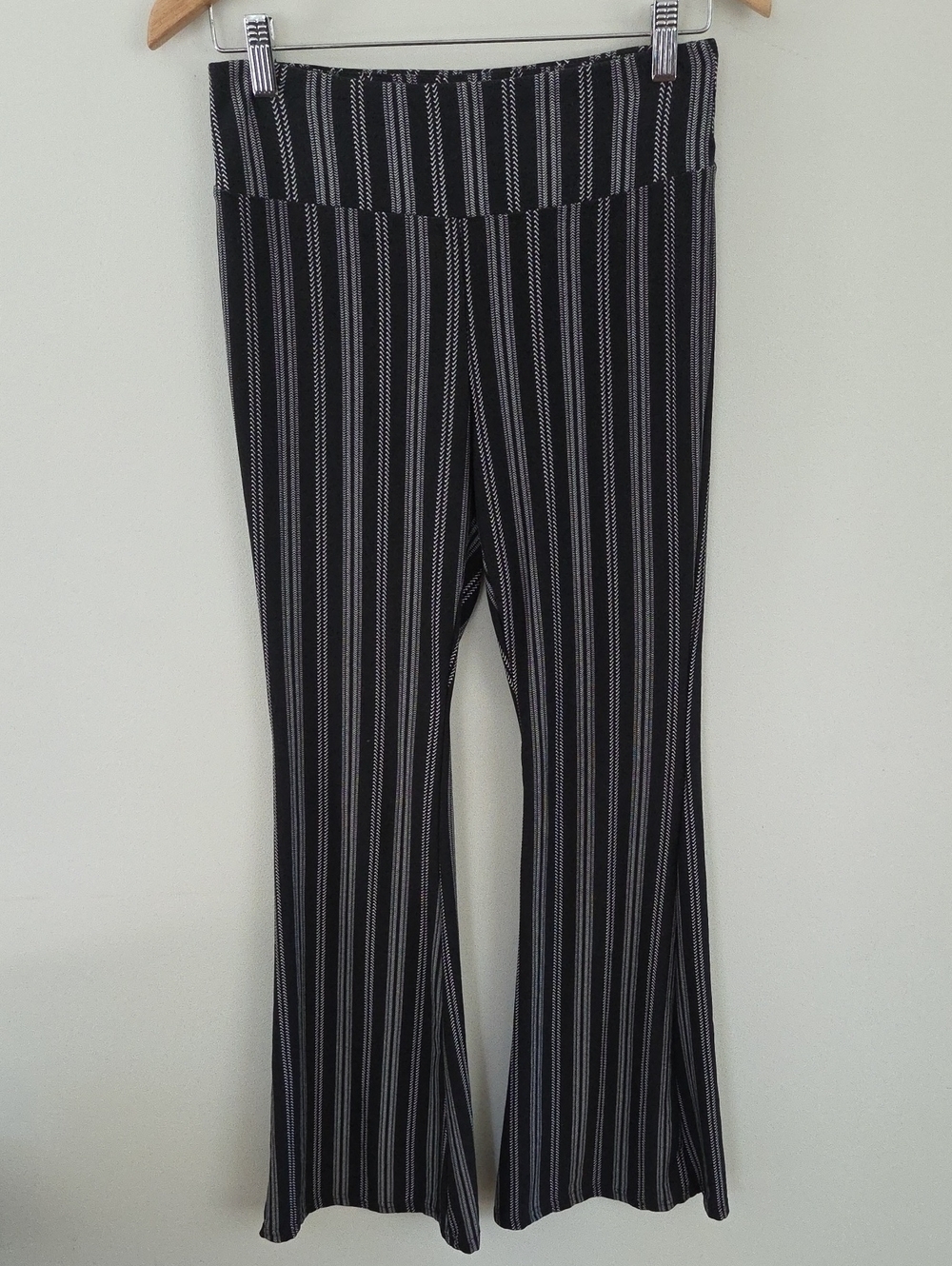 No Boundaries Black and White Vertical Stripe Flare Thin Knit Pants